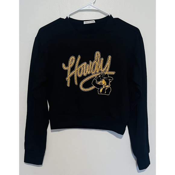 Hearts & Hips Tops - Howdy Western Cropped Sweatshirt Top Women’s Medium Black Country Rodeo Cowgirl